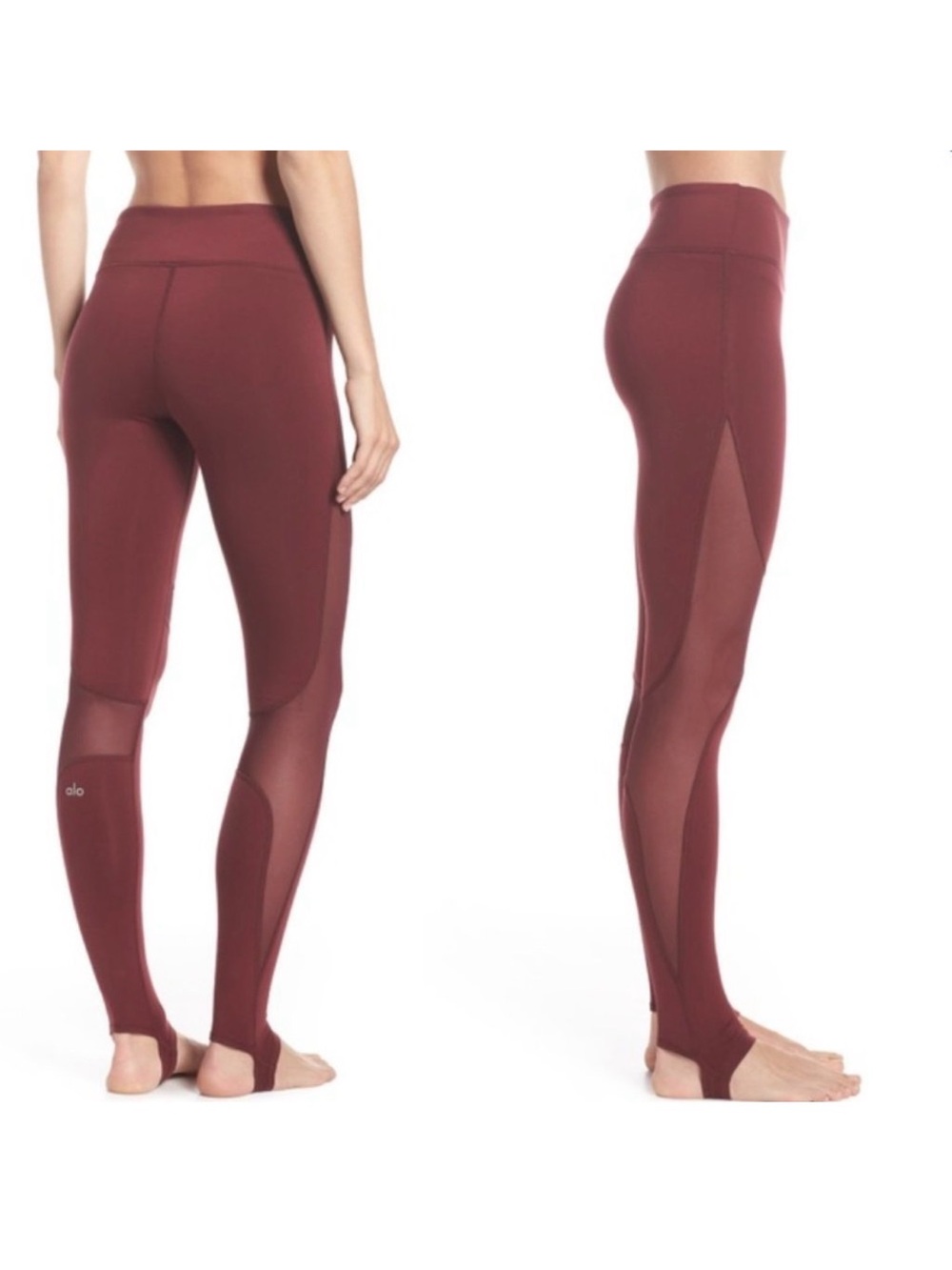 ALO Yoga High-Waist Mesh Panel stirrup Leggings - Burgundy